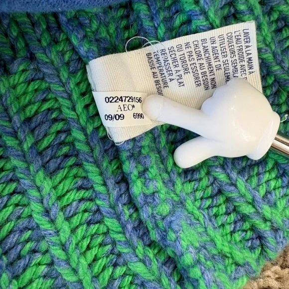 American Eagle Chunky Knit Shawl Collar Cardigan Sweater LG Green‎ Blue Pockets - Picture 9 of 11